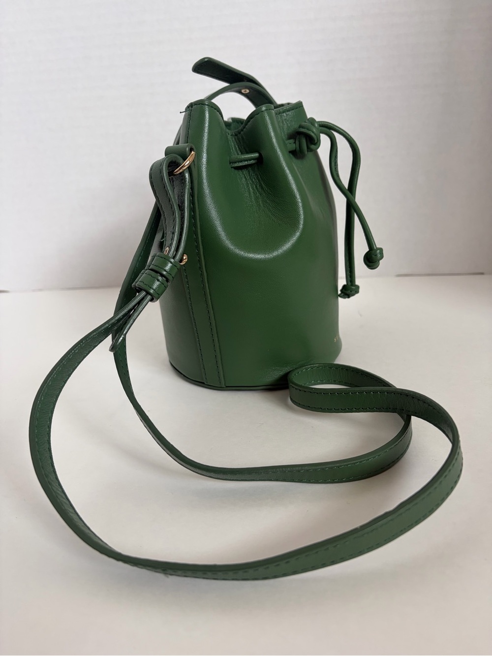 Sezane Nano Farrow Bucket Bag Crossbody Purse Mini Handbag Smooth Leather Green - Picture 9 of 13